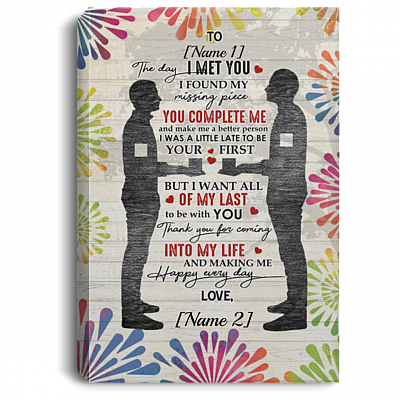 Personalized Gay Couple Lgbt The Day I Met You I Found My Missing Piece Framed Canvas - Unframed Poster, White, 0.75'' Framed Canvas