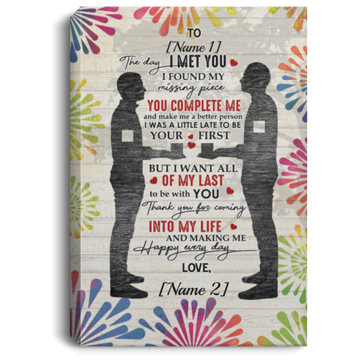 Personalized Gay Couple Lgbt The Day I Met You I Found My Missing Piece Framed Canvas - Unframed Poster, White, 0.75'' Framed Canvas