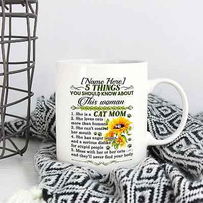 Alternative view of Personalized Cat Lover Gift - 5 Things About Cat Mom Ceramic Coffee Mug