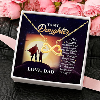 Alternative view of Dad To My Daughter Always Remember that Daddy Loves You You Are Braver Infinity Heart Pendant Necklace
