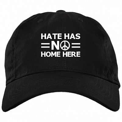Hate Has No Home Here Peace Sign Justice Twill Cap - High-Profile Snapback Hat - Trucker Hat, Black, Brushed Twill Dad Cap
