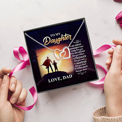 Alternative view of Dad To My Daughter Always Remember that Daddy Loves You You Are Braver Interlocking Hearts Pendant Necklace