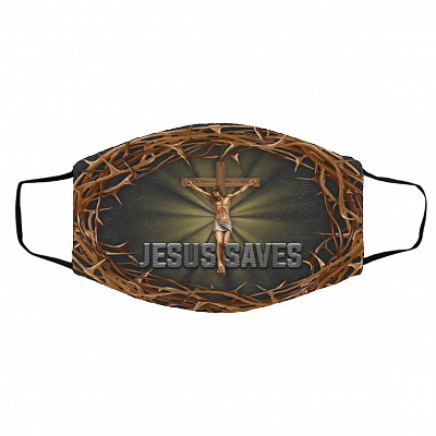 Jesus Save Mask, White, Cloth Face Cover – Medium/Large