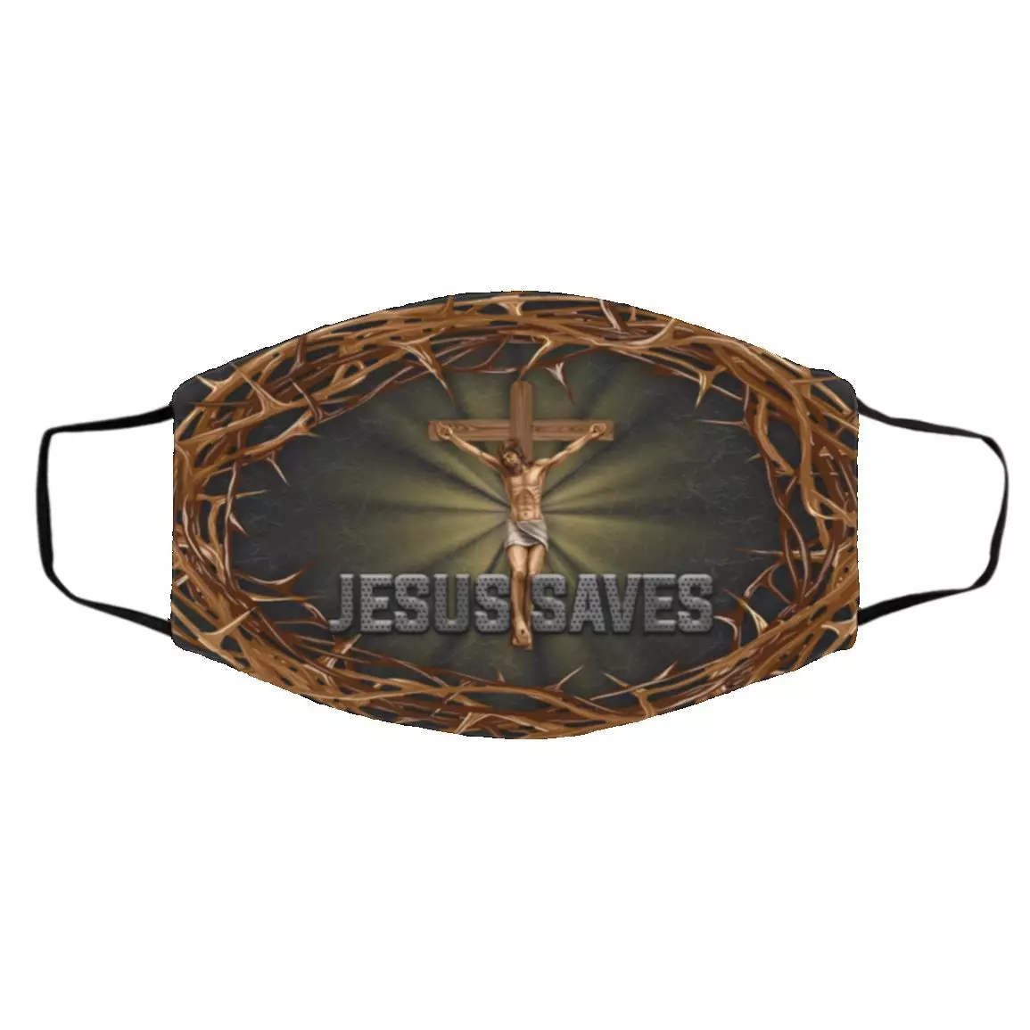 Jesus Save Mask, White, Cloth Face Cover – Medium/Large