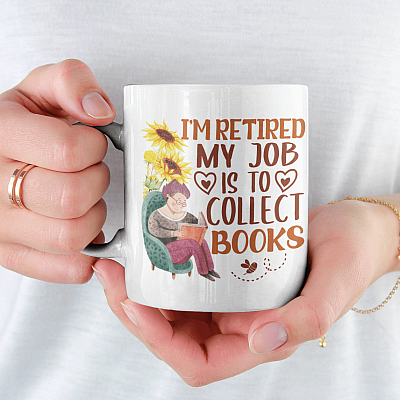 Alternative view of Sunflower Old Lady I'm Retired My Job Is to Collect Books Coffee Mug - Beer Stein - Water Bottle - Color Changing Mug