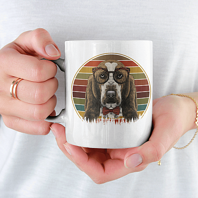 Alternative view of Vintage Basset Hound in Classic Glass and Bow Tie Coffee Mug - Beer Stein - Water Bottle - Color Changing Mug