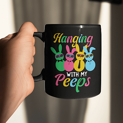 Alternative view of Hanging with My Peeps Colorful Bunny Easter Day 2021 Coffee Mug - Beer Stein - Water Bottle