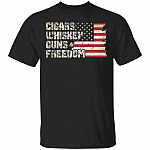 Cigar Whiskey Guns and Freedom American Flag T-Shirt - US Flag Patriotic Shirt, Black, Unisex T-Shirt Cigar Whiskey Guns and Freedom American Flag T-Shirt - US Flag Patriotic Shirt, Black, Unisex T-Shirt