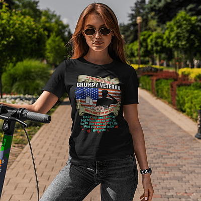 Alternative view of There's This Grumpy Veteran Who Lights Up My Life Proud To Be His Wife T-shirt - Veteran Wife V-neck Shirt