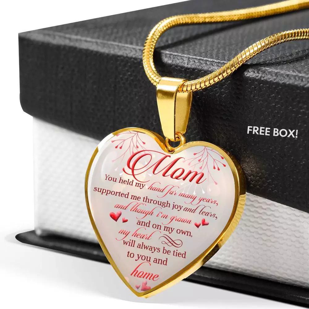 Mom You Held My Hand For Many Years Supported Me Through Joy And Tears Heart Pendant Necklace - Heart Luxury Necklace (Gold Plated)