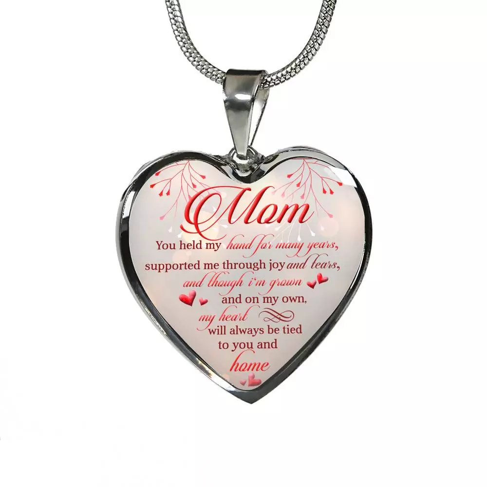 Mom You Held My Hand For Many Years Supported Me Through Joy And Tears Heart Pendant Necklace - Heart Luxury Necklace (Silver)