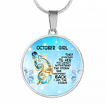 October Girl They Whispered To Her You Cannot Withstand The Storm Circle Pendant Necklace - Circle Luxury Necklace (Silver)