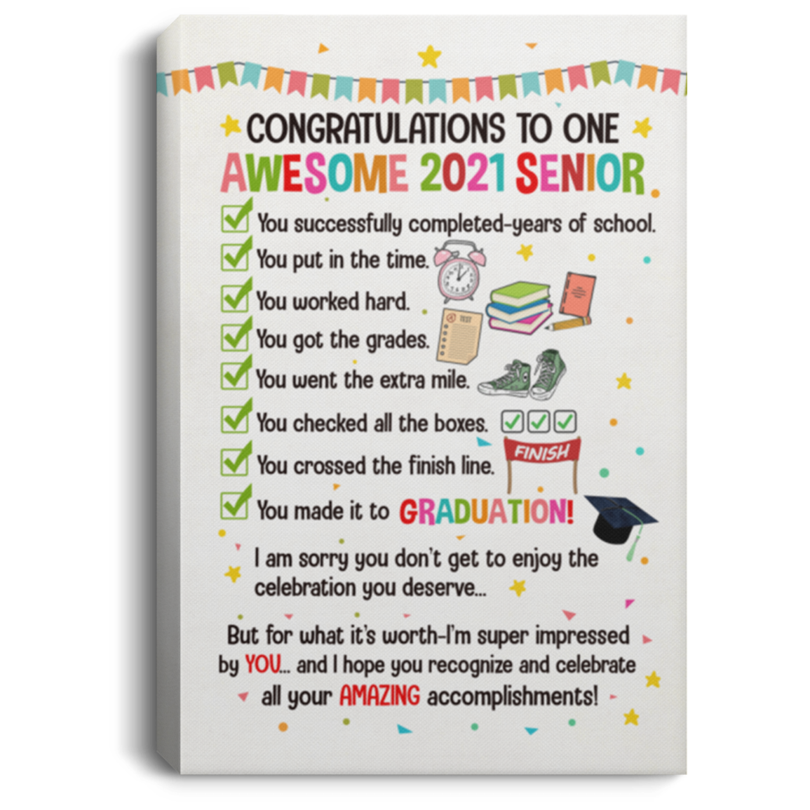 Congratulations To One Awesome 2021 Senior Wrapped Framed Canvas Prints - Unframed Poster - Home Decor Wall Art, White, 0.75'' Framed Canvas