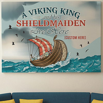 Alternative view of Personalized Viking Ship a Viking King and His Shieldmaiden Live Here Canvas Prints - Unframed Poster
