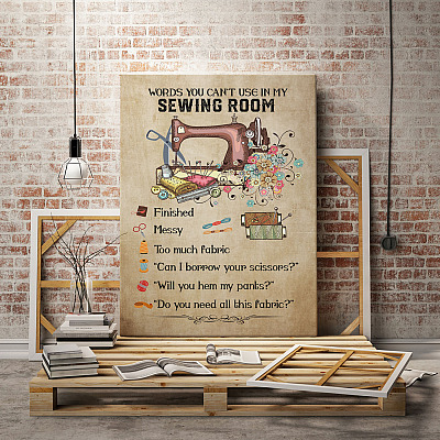 Alternative view of Words You Can't Use In My Sewing Room Framed Canvas - Sewing Machine Unframed Poster