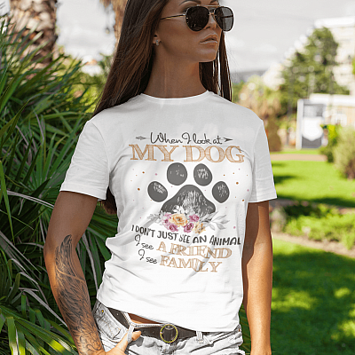 Alternative view of When I Look at My Dog I Don't Just See an Animal I See a Friend I See Family T-Shirt - V-Neck Tee