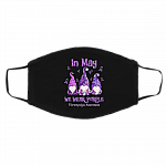 In May We Wear Purple Gnomes Ribbon Fibromyalgia Awareness Washable Reusable Custom Printed Cloth Face Mask Cover, Black, Cloth Face Cover – Medium/Large