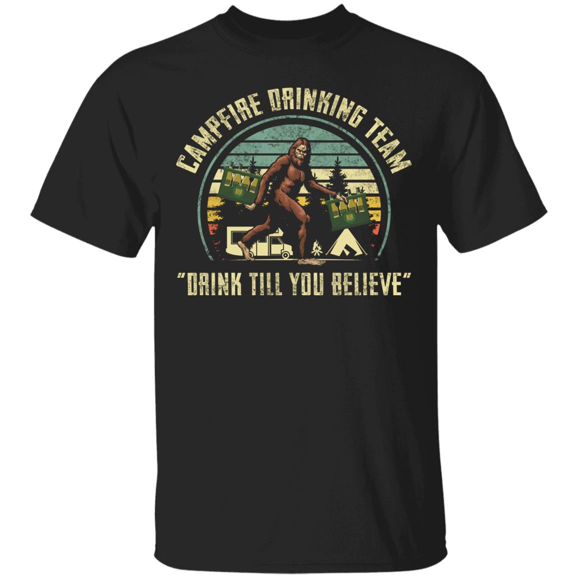 Funny Bigfoot Campfire Drinking T-Shirt, Black, Unisex T-Shirt