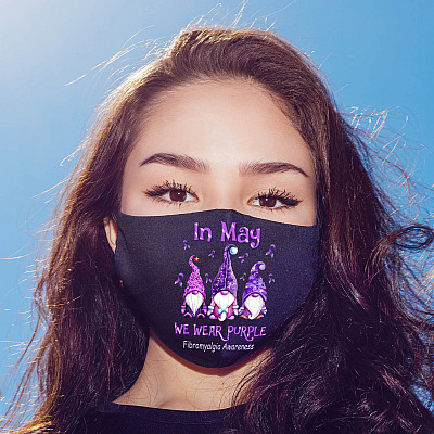 Alternative view of In May We Wear Purple Gnomes Ribbon Fibromyalgia Awareness Washable Reusable Custom Printed Cloth Face Mask Cover