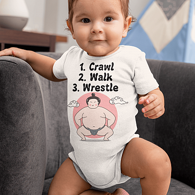 Alternative view of Funny Crawl Walk Wrestle Baby Onesie - Baby Infant Bodysuit