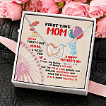 Dear First Time Mom Happy Mother's Day From Your Baby Bump Newborn Interlocking Hearts Message Card Necklace