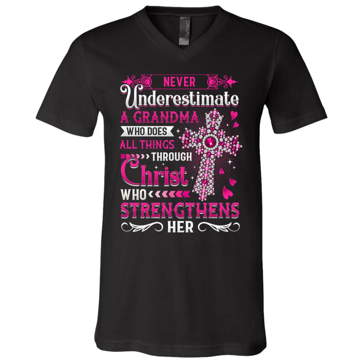 Never Underestimate A Grandma, Black, V-Neck T-Shirt