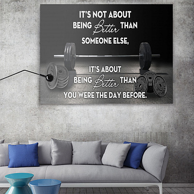 Alternative view of Weightlifting It's Not About Being Better Than Someone Else Wrapped Framed Canvas Prints - Unframed Poster