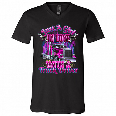 Pink Trucker Tshirt, Black, V-Neck T-Shirt