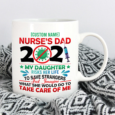 Alternative view of Personalized Proud Nurse Dad 2021 - Quarantine Nurse 2021 Gift Ceramic Coffee Mug - Beer Stein