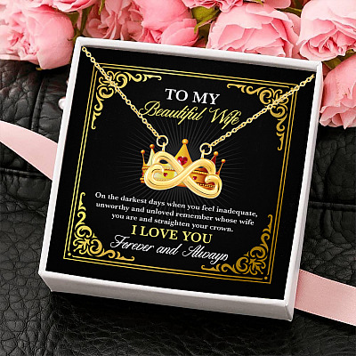 Alternative view of To My Beautiful Wife on The Darkest Days when You Feel Inadequate Infinity Heart Pendant Necklace