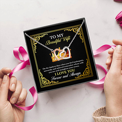 Alternative view of To My Beautiful Wife on The Darkest Days when You Feel Inadequate Unworthy Interlocking Hearts Pendant Necklace