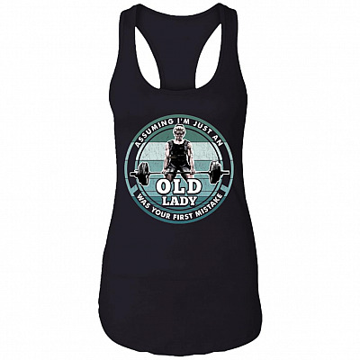 old lady tank, Black, Ladies Racerback Tank