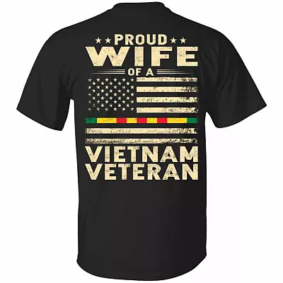 Vintage Proud Wife of a Vietnam Veteran American Flag T-Shirt - Vet's Family Veteran Day Gifts Shirt, Black, Unisex T-Shirt