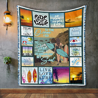 Alternative view of Surf Girl Blanket - Into The Ocean I Go Blanket Lose My Mind Find My Soul Blanket - Live Love Surf Blanket