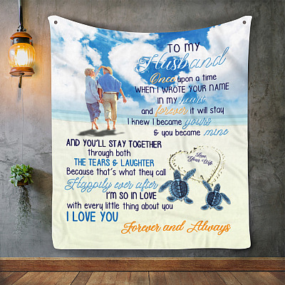 Alternative view of To My Husband Blanket - Once Upon A Time When I Wrote Your Name In My Heart Blanket - Sea Turtle Blanket