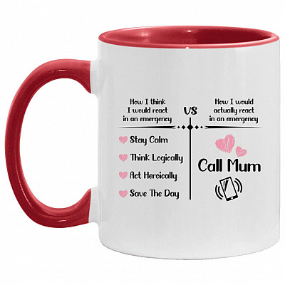 Call Mom accent mug, White/Red, 11 oz. Accent Mug