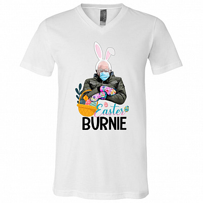 Snuggle Bernie Tee, White, V-Neck T-Shirt