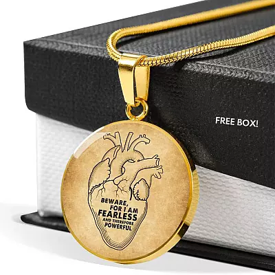 Beware For I Am Fearless And Therefore Powerful Circle Pendant Necklace - Circle Luxury Necklace (Gold Plated)