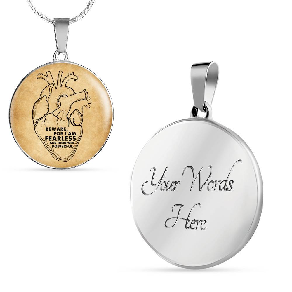 Beware For I Am Fearless And Therefore Powerful Circle Pendant Necklace - Circle Luxury Necklace (Silver)