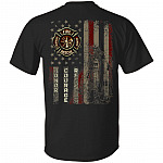 Firefighter American Flag Vintage Retro Print On Back T-Shirt, Black, Unisex T-Shirt
