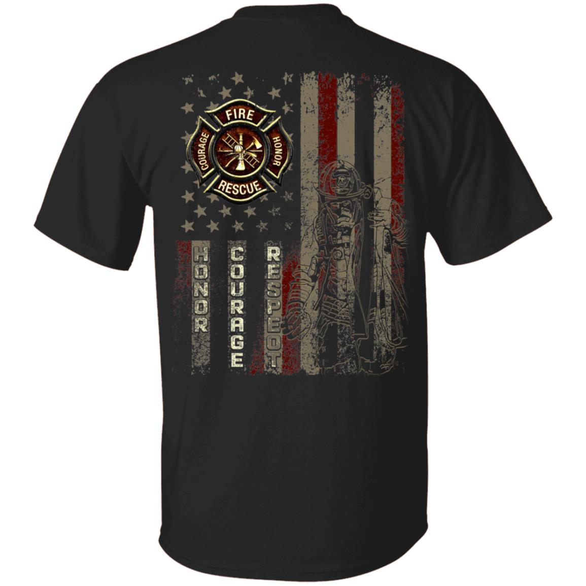 Firefighter American Flag Vintage Retro Print On Back T-Shirt, Black, Unisex T-Shirt