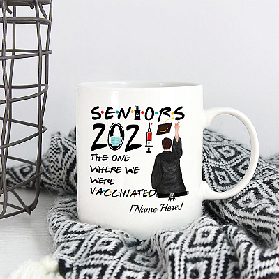 Alternative view of Personalized Graduation Senior 2021 The One Where We Were Vaccinated Class Of 2021 Coffee Mug For Him