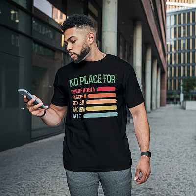 Alternative view of No Place For Homophobia Fascism Sexism Racism Hate T-Shirt