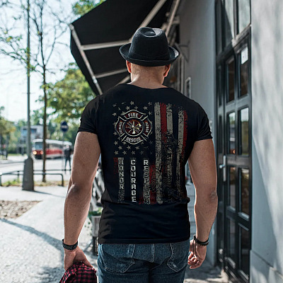 Alternative view of Firefighter American Flag Vintage Retro Print On Back T-Shirt