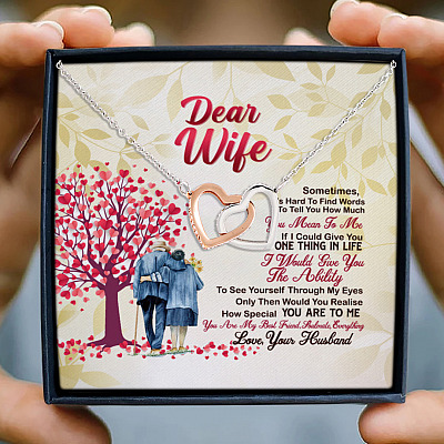 Dear Wife Sometimes It's Hard To Find Words To Tell You I Love You Interlocking Hearts Pendant Necklace