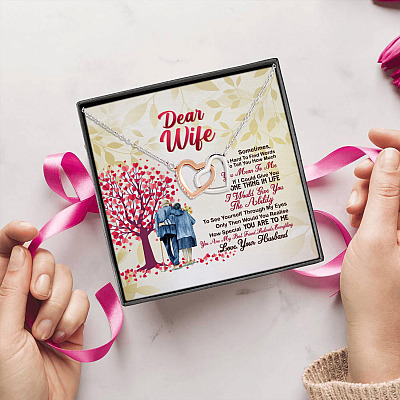 Alternative view of Dear Wife Sometimes It's Hard To Find Words To Tell You I Love You Interlocking Hearts Pendant Necklace