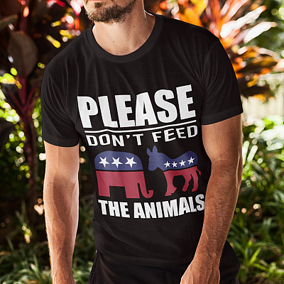 Alternative view of Please Don't Feed The Animals Libertarian Political T-Shirt - V-neck - Funny Voting Elephant Donkey Shirt