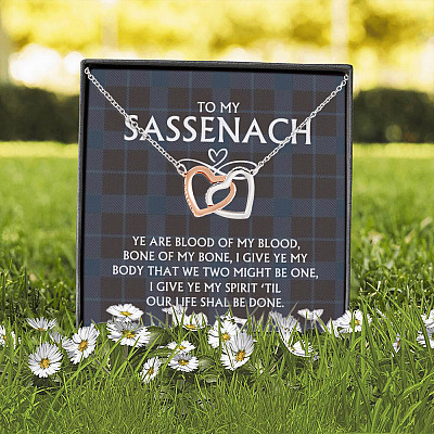 To My Sassenach Ye Are Blood of My Blood and Bone of My Bone Interlocking Hearts Pendant Necklace