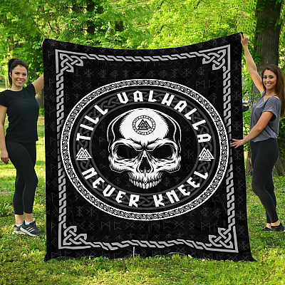 Alternative view of Till Valhalla Never Kneel Fleece Blanket - Premium Sherpa Blanket - Viking Blanket Gift