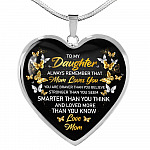 Mom to My Daughter Always Remember that Mom Loves You You Are Braver Than You Believe Heart Pendant Necklace - Heart Luxury Necklace (Silver)